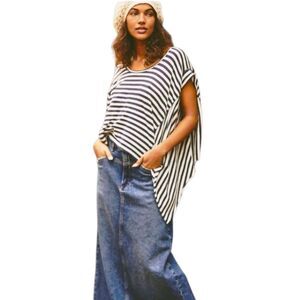 We The Free Angel Striped Navy and White Tee Women's Medium